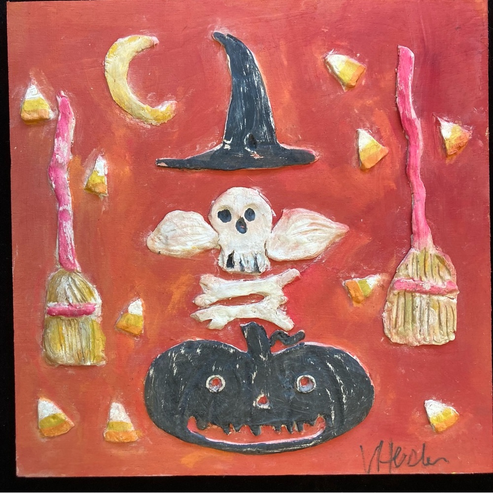 Vintage Inspired Handmade Halloween Paper Clay/Wood 12” Painting Pumpkin&